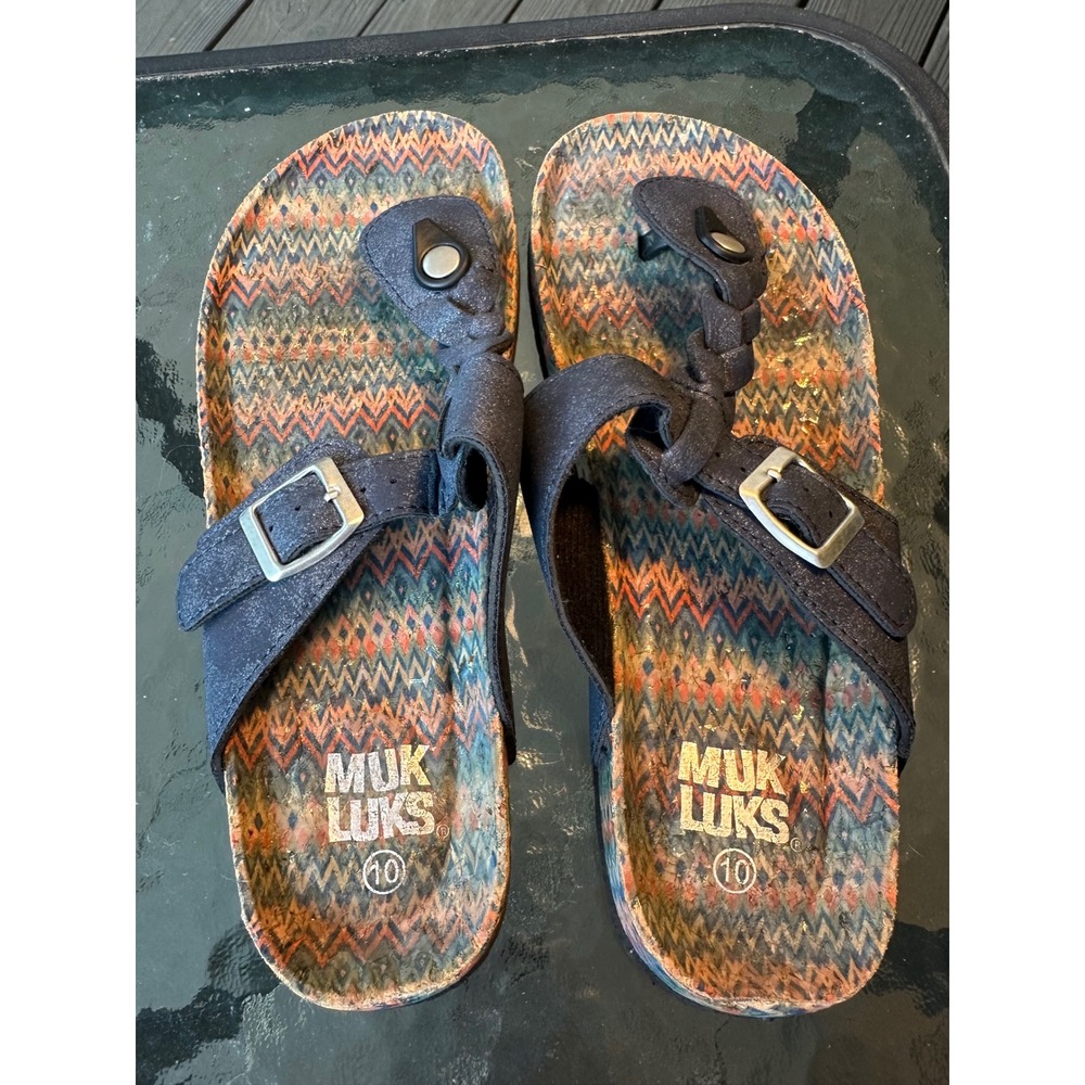 Muk Luks Braided Thong Sandals Adjustable Buckle Comfort Slides Size 10‎